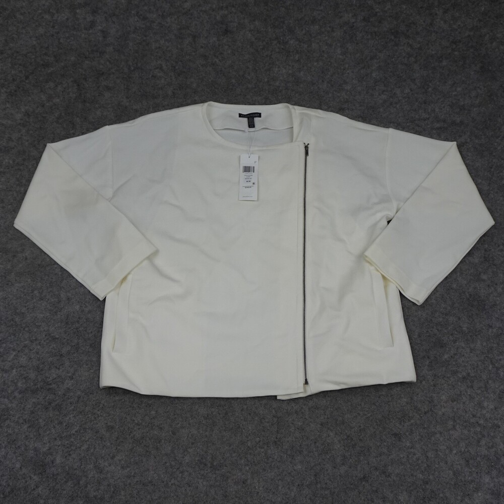 Eileen Fisher Jacket Womens Medium M Ivory Full Zip Ponte Career Casual Comfort